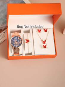 6 pièces/Set Montre à quartz mode décontractée pour femme avec bracelet en alliage et parure de bijoux papillon. C'est le premier choix pour le port quotidien et les cadeaux.