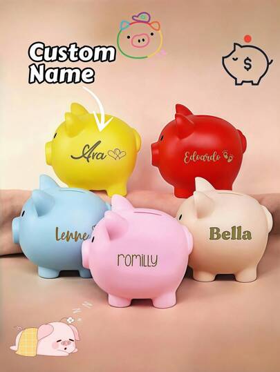 1pc Custom Large Piggy Bank With Engraved Name, Personalized Coin Bank, Adorable & Durable For Kids & Adults, Birthday Or Holiday Gift