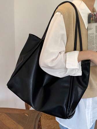 New Soft Leather Large Capacity Tote Bag For Classroom Commuting Handheld, Unique Design Single Shoulder Underarm Bag