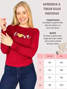 Fleece Blouse With Cuffs And Love Print, Warm Winter - 紫紅色 - 查看 2