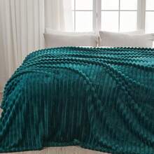 Super Soft King Blanket Pink Premium Silky Flannel Fleece 3D Ribbed Jacquard Lightweight Bed Blanket All Season Use (Pink Ribbed, King(90"X110")) - 深青色羅紋 - 查看 9