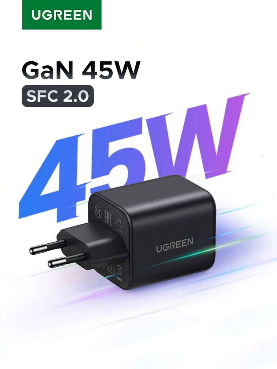 UGREEN 45W GAN USB-C 快速充电器支持三星 SFC2.0 超级快速充电 2.0 兼容 16 Pro Max Switch 2 iPad Nan 手机充电器 Nan 高输出功率 - 查看 1