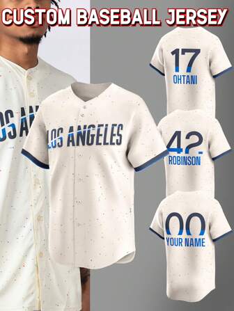 Camiseta de béisbol personalizada con nombre y número, bordada, de cuello en V, color beige, de manga corta y abotonada, para hombres, para fiestas, entrenamiento y deportes, tallas S-XXL