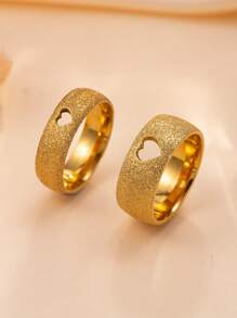 2pcs 8mm, 6mm Stainless Steel Hollow Heart, Cardiogram Matte Finish Rings Set, Suitable For Daily Wear Or Gift