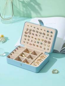 New Day Star & Moon Lantern Jewelry Box, 1pc Portable PU Leather Jewelry Storage Box, Double Layer Simple Earring Ring Necklace Bracelet Organizer, Perfect Gift For Women For Women Storage Organizer Travel Essentials Father Gift - 彩色 - 查看 2