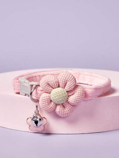 PETSIN 1pc Flower Decorated Pet Collar With Pendant, Suitable For Small Cats/Dogs, Decoration And Traction(Neck Circumference 20-31 Cm)