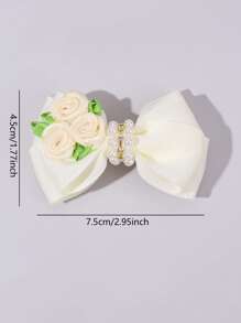 2pcs Beige Flowers Bow Hair Clips,Fabric Faux Pearl Bow Hairpins,Fashion Hair Accessories For Girls Teens Party Gifts