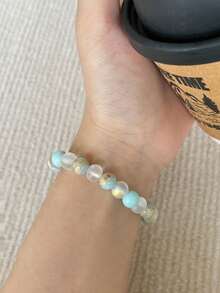 1pc Vintage Boho Style Natural Shoushan Stone Beads Bracelet, Bring Health Elastic Accessory Suitable For Daily And Vacation Wear - Multicolor - View 3