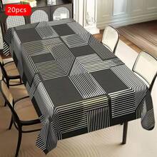1/20pcs Classic Black Background Embellished Blue And Yellow Line Pattern Tablecloth, Vivid Image, Perfect For Indoor/Outdoor Decorations, Parties, Lunches And Dinners, Stylish Theme | Durable Tablecloths