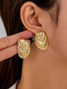 2 pares de pendientes de mujer tipo maxi con diseños asimétricos de conchas, corazones, lágrimas, peces, espirales y caras geométricas, chapados en oro, adecuados para fiestas y uso diario