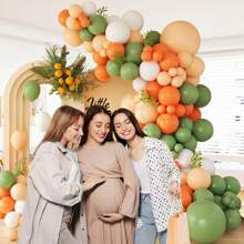 113pcs Little Cutie Orange & White Balloon Arch Set, With Sage Green, Orange, Nude & White Balloons, Suitable For Birthday Party, Baby Shower, Boy/Girl, Kids, Infants, Gender Reveal, Wedding, Room & Party Decorations