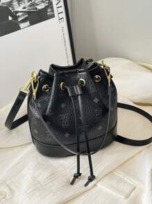 Fashionable, Versatile, Popular & Large Capacity Women Shoulder Messenger Bag, Suitable For Street, Date, Commute. Cute Cartoon Printed Drawstring Bucket Bag, Elegant, High Quality