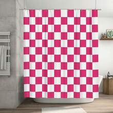 Checkered Shower Curtain, Hot Pink Shower Curtains For Bathroom, Cute Retro Checkerboard Shower Curtain Vintage Aesthetic, Machine Washable Fabric Shower Curtain, 72''x72'' - 玫紅色 - 查看 1