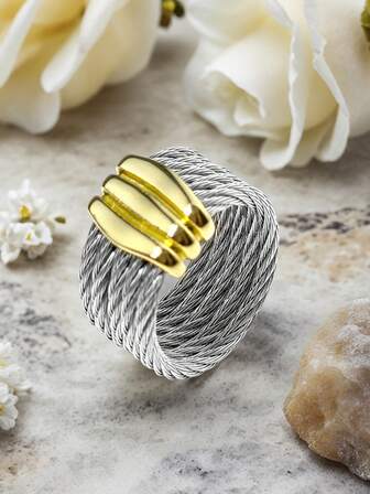 1 st vintage klassisk överdriven rostfri stålring, designerinspirationssmycken, lämplig för kvinnor vardagskläder, present till mamma, älskare, vän, högtid, fest