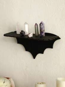 1 pieza Soporte en forma de murciélago de madera negra y cristal para rincón, Candelabro estilo gótico, Decoración de escenografía y accesorios para fiesta de Halloween, Decoración de pared para casa encantada, Decoración para fiesta de casa embrujada