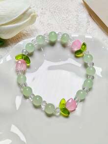 1pc Fashionable Minimalist Cartoon Floral Beaded Bracelet, Suitable For Daily Wear (Random Bead Quantity) - Tulip Bracelet - View 6
