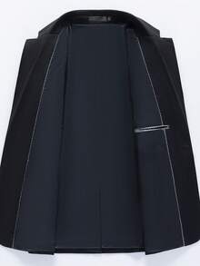 Men's Suit Jacket Solid Color Long Sleeved Suit Can Be Paired With Trousers, Business Simple Versatile Work Clothes, Single Button Cardigan - 黑色 - 查看 7