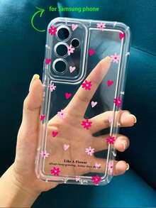 Funda para teléfono 1 pieza SummerPink 1 pieza protectora transparente con diseño de patrón de corazón y agujero grande, funda para teléfono con impresión de absorción de impactos y bolsa de aire anticaída compatible con funda para teléfono phone - Transparente 2 - Ver 3