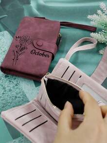 Cartera personalizada con nombre y flor de nacimiento, Cartera personalizada para mujeres, Cartera personalizada para hombres, Mini cartera personalizada para mujeres, Carteras pequeñas para mujeres, Portátil y plegable - Multicolor - Ver 6