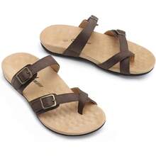 Women's Orthopedic Sandals With Arch Support Adjustable Straps Comfortable Walking Flip Flops Foot Pain Relief Podiatrist Approved - 棕色 - 查看 6