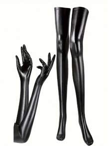 Sexy Lingerie Accessories A Two Pieces Set Of Glossy, Sexy, Tight Party Leggings And Gloves For Women, Perfect For Valentine'S Day And Carnival Costumes.