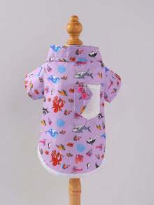 1 件透气宠物狗衬衫，带有可爱的海洋动物印花设计和口袋，适合夏季贵宾犬、泰迪犬和其他宠物狗 - 橄欖綠 - 查看 7