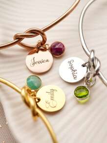 Personalised Birthstone Charms Bracelet, Friendship Knot Bracelet, Engraved Name Letter Bracelet,Silvery,Gold Color Bracelet For Her,Best Friend Gift,Stainless Steel Jewelry,Gold Bangle Bracelet, Bridesmaid Gift, Birthday Gift For Mum Sister Friend