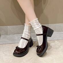 复古粗跟玛丽珍女鞋，2025夏季新款蝴蝶结日式JK百搭棕色绑带小皮鞋 - 黑色 - 查看 7