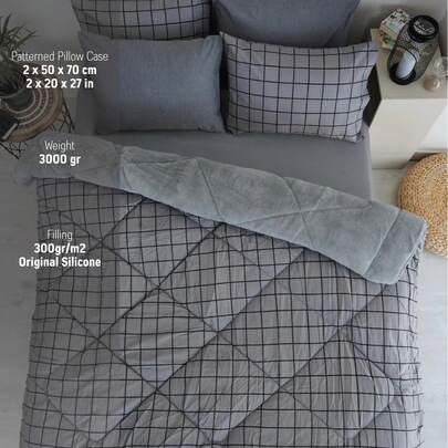 Made In Turkey – 4-Season Reversible Quilt Set – Single Size 155x215 Cm – Lightweight Cotton & Warm Welsoft Fabric – Includes Decorative Pillowcase