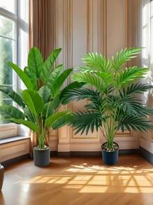 2pcs Large Artificial Palm Plants, Big Faux Banana Tree & Fan Leaf Tropical Plant Decor With 24 Leaves, Simulated Plant Arrangement, Lifelike Plastic Broad Leaf Plant Decoration, Evergreen & Realistic Tall Tropical Plants, Wide Leaf Tropical Rainforest Decorative Trees, Suitable For All Seasons Artificial Tree Potted Plants, Decoration For Home, Party, Office, Garden, Hotel, Indoor, Outdoor Decor, Home Decor