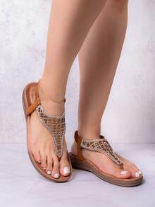 sandalia  Playa  Bohemio  Glamour  Casual  Al aire libre  Lindo  Básico  Ópalo Sintético      mujer  Playa  Exterior  verano - Marrón - Ver 2