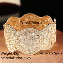 1 pieza Brazalete vintage de metal algerino con patrón floral hueco tallado, regalo para mujeres árabes en fiestas de cumpleaños, joyas para banquetes