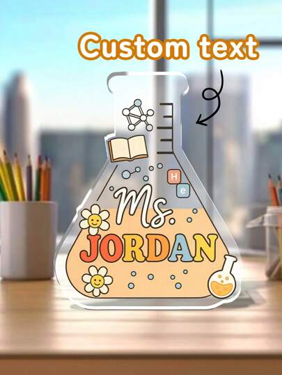 1pc Custom Science Teacher Desk Plaque, Personalized Science Lab Teacher, Teacher Name Plate Acrylic Plaque, Custom Name Sign, Back To School