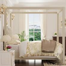 CuisinSmart Full / Queen Size Canopy Bed Frame With Nailhead Decoration Headboard Upholstered Bed Frame With Solid Wood Slats Support,No Box Spring Needed,Noise Free - 米色 - 查看 8