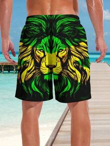 Shorts de praia casuais com estampa havaiana 3D plus size masculino - secagem rápida, cintura com cordão, perfeito para atividades ao ar livre no verão - Multicolorido - Ver 2