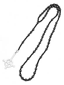 Collar colgante de acero inoxidable de color dorado/plateado/negro Ghost Nameless BC con piedra negra del fantasma, collar de rosario de estilo católico de 59 cuentas con piedra negra del fantasma, collar con cadena de suéter de moda para hombres y mujeres, accesorio de pareja - estilo de regalo - collar - Ver 4