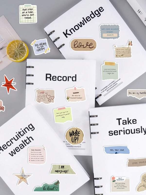 50 Pcs In Set Fragmented Text English Stickers To Decorate A Handbook, DIY Phone Case, Notebook, Water Cup, Waterproof PVC Stickers