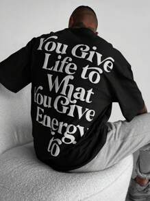 Plus Size Men's Casual Letter Print Round Neck T-Shirt