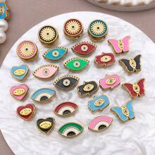 2pcs Fashion Enamel Stainless Steel Devil Eye Spacer Beads Charm High Quality Gold Plated Eye Spacer Beads Jewelry Findings For Necklaces, Bracelets, Earrings, Jewelry Making And DIY Crafts