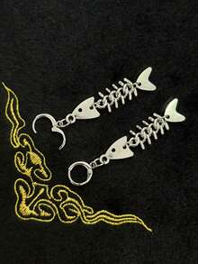 Punk Hip-Hop Fish Bone & Thorn Design Earrings For Women, Suitable For Daily Wear - Silver - View 8