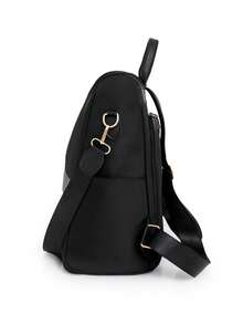 Women's Large Capacity Casual Backpack, Quilted Solid Color Versatile Shoulder Bag And Hand Bag - Black - View 7