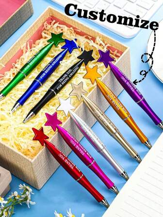 9 Pieces / 45 Pieces / 90 Pieces Customizable Star-Shaped Ballpoint Pens, Solid Color Personalized Ballpoint Pens, Suitable For Use As Colleagues' Gifts, Bridesmaid Gifts, Wedding Gifts, School Supplies, Parents' Gifts, Teachers' Gifts, Multi-Functional, Decorative, Reusable, Modern, Colorful, Cute, Retro, Cartoon, Kawaii, Customized,