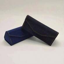 1 cutie triunghiulară pliabilă pentru ochelari de soare, cutie de ochelari vintage din denim de înaltă calitate, portabilă