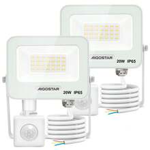 Aigostar 20W Foco LED Exterior con Sensor Movimiento PIR Blanco,2 piezas,1650LM Super Brillo Proyector LED Interior, IP65 Impermeable,Blanco Natural 4000K,Luz de  para Jardín,Patio,Garaje - 20w-4000k - Ver 1