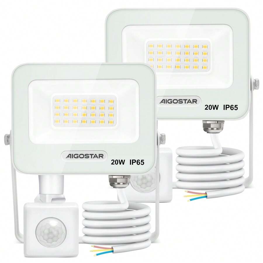 Aigostar 20W Foco LED Exterior con Sensor Movimiento PIR Blanco,2 piezas,1650LM Super Brillo Proyector LED Interior, IP65 Impermeable,Blanco Natural 4000K,Luz de para Jardín,Patio,Garaje - 20w-4000k - Ver 1