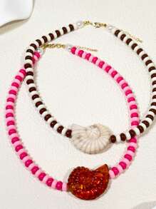 1pc/2pcs Beach Ocean Element Shell Bead Necklace, Resin Material, Women Summer Beach Party Accessory