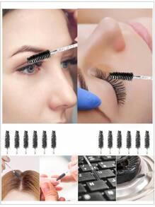 100 pièces/50 pièces/10 pièces Applicateurs de mascara jetables, brosses à cils en nylon, applicateur d'extension de sourcils sans parfum avec tige en plastique ABS, pour peau normale - mascara et mise en forme des sourcils, utilisation en salon et à domicile, set de baguettes roses et noires