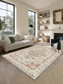 1pc Bohemian Style Beige Area Rug, Washable Faux Wool, 1160g/M² For Living Room Bedroom Kitchen Office Entryway