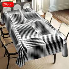1/20pcs Classic Black Background Embellished Blue And Yellow Line Pattern Tablecloth, Vivid Image, Perfect For Indoor/Outdoor Decorations, Parties, Lunches And Dinners, Stylish Theme | Durable Tablecloths