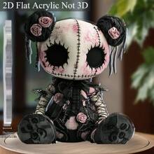 2D Flat 0.3cm Thick Gothic Horror Doll Acrylic Desktop Decoration - Dark Bohemian Style With Skeleton Face, Sewn Eyes And Lace Skirt, Halloween Christmas Bar Cafe Decor, Unique Friend Gift, 2D Flat Design, Halloween Home Decor, Shocking Aesthetics, Exquisite Craftsmanship, Alternative Ornament